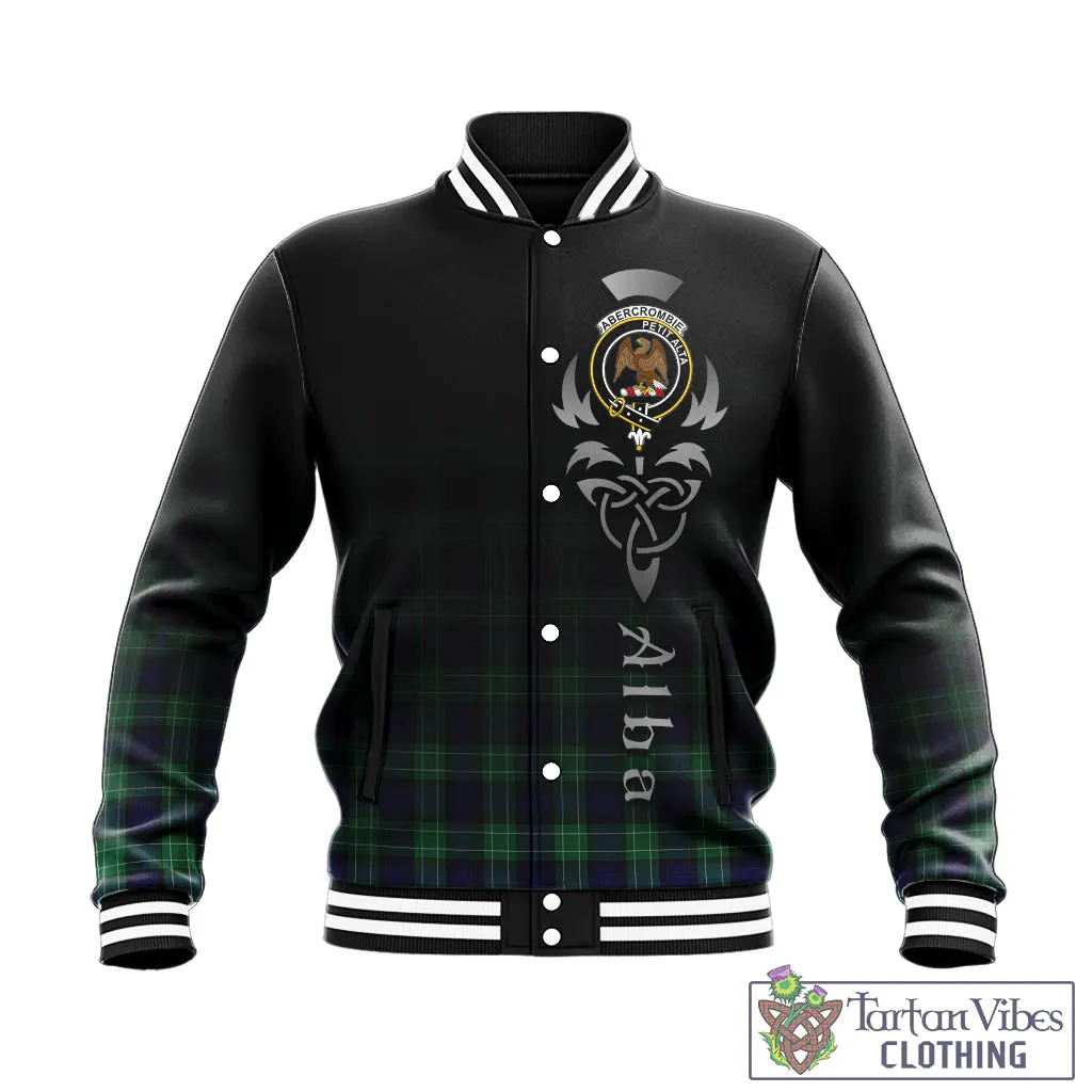 Abercrombie Tartan Baseball Jacket Featuring Alba Gu Brath Family Crest Celtic Inspired