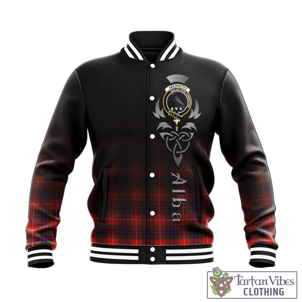 Abernethy Tartan Baseball Jacket Featuring Alba Gu Brath Family Crest Celtic Inspired