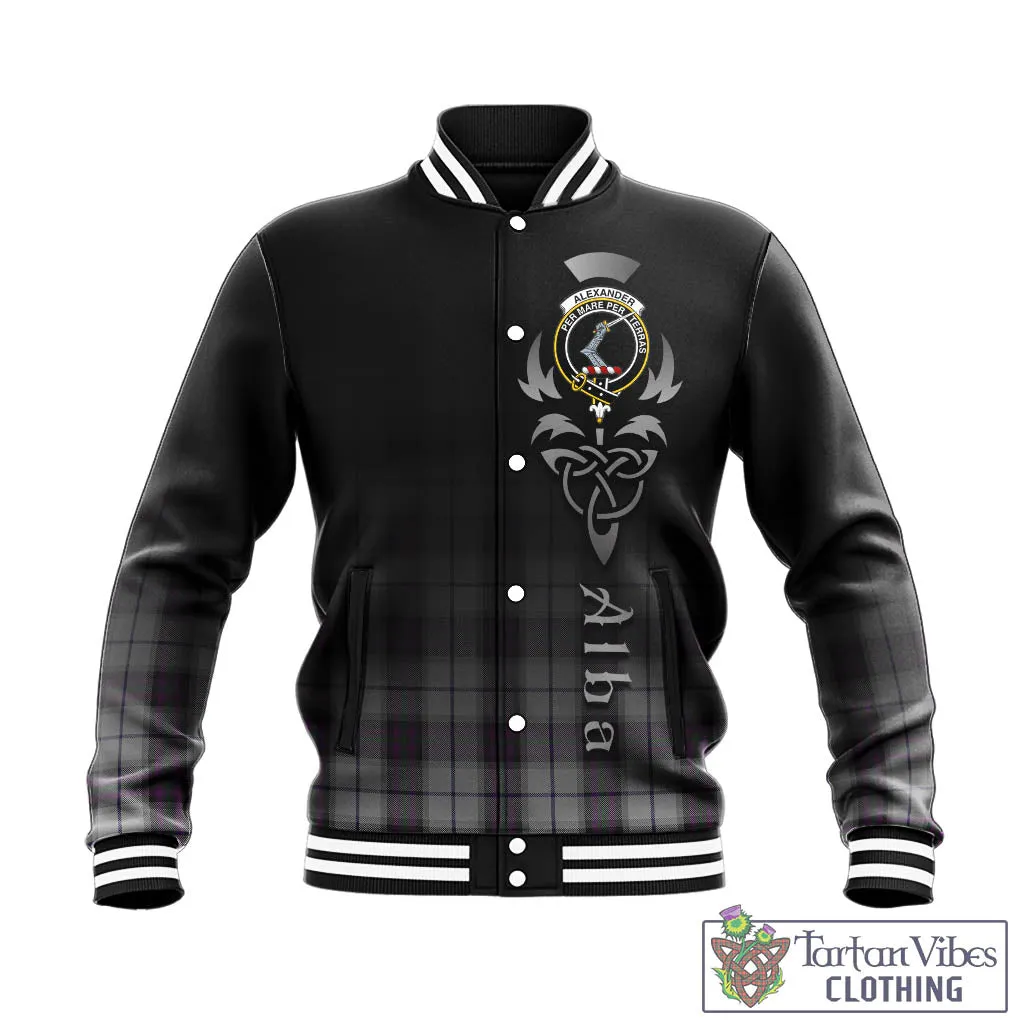 Alexander of Menstry Dress Tartan Baseball Jacket Featuring Alba Gu Brath Family Crest Celtic Inspired