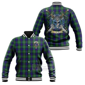 Alexander Tartan Baseball Jacket with Family Crest Celtic Skull Style
