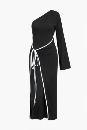 Contrast One Shoulder Asymmetrical Maxi Dress