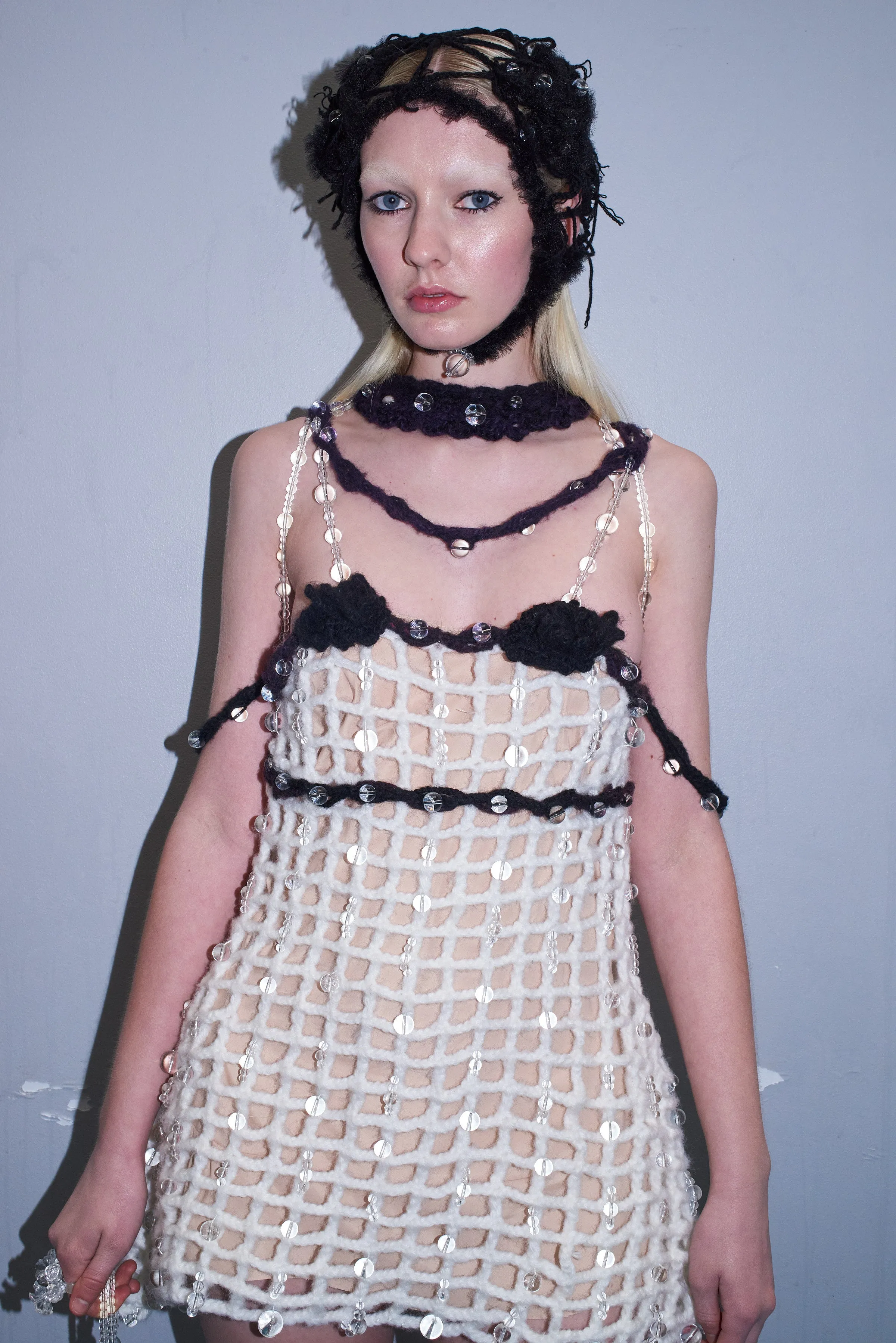 CROCHET DRESS WITH BEADED STRAPS