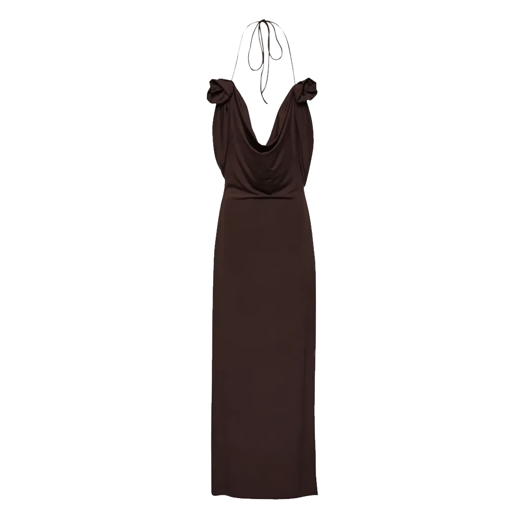 Draped Cowl Neck Midi Dress