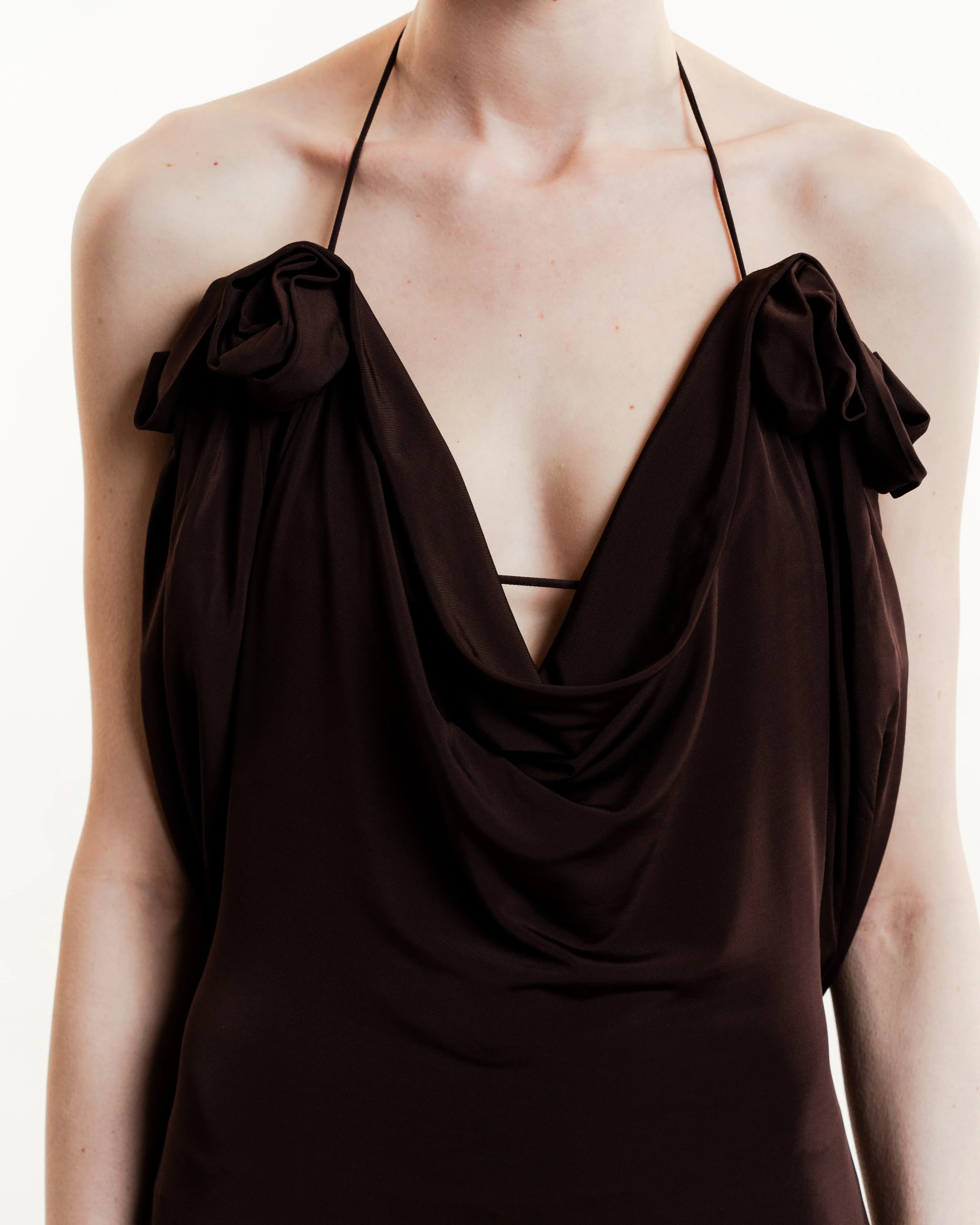 Draped Cowl Neck Midi Dress
