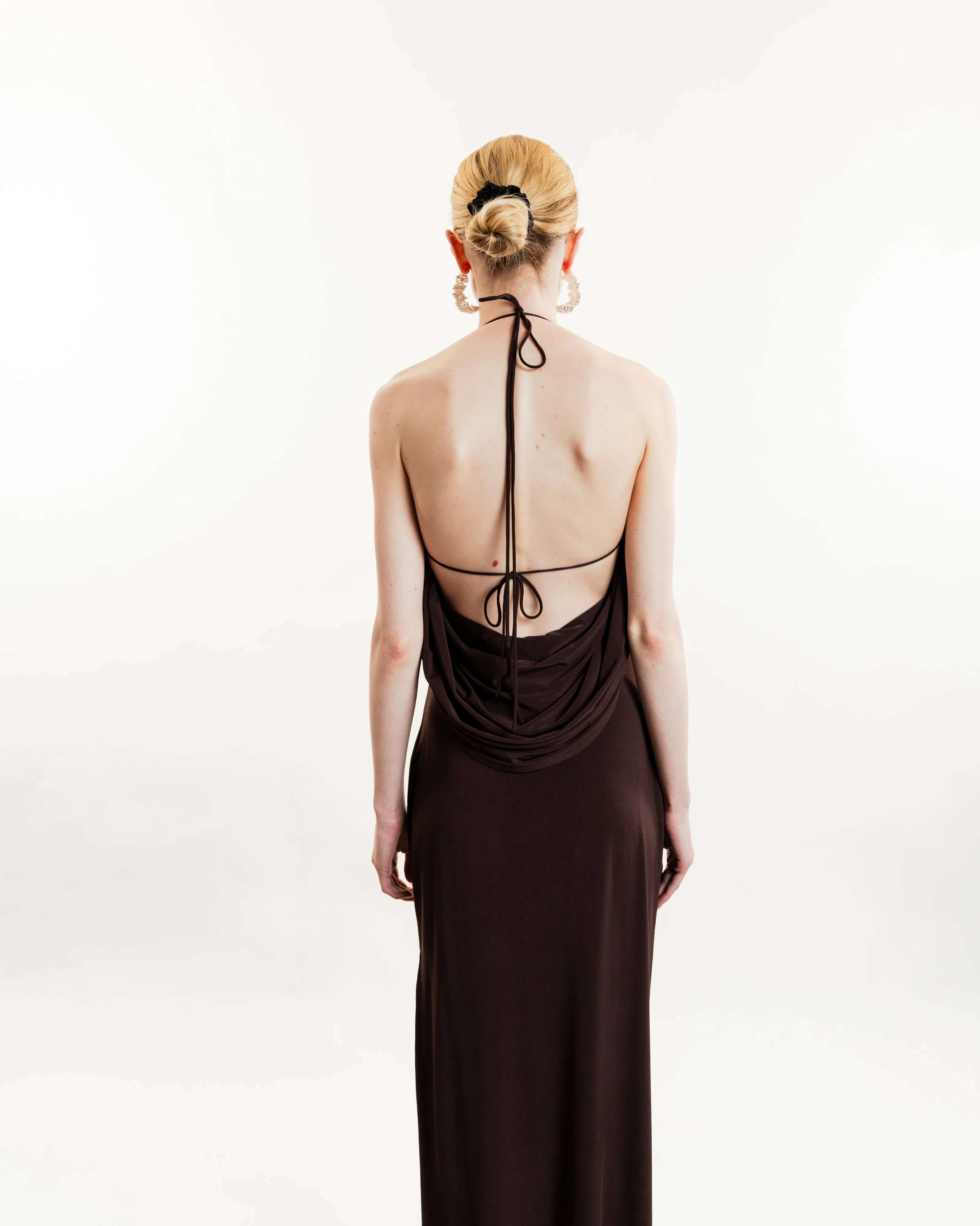 Draped Cowl Neck Midi Dress