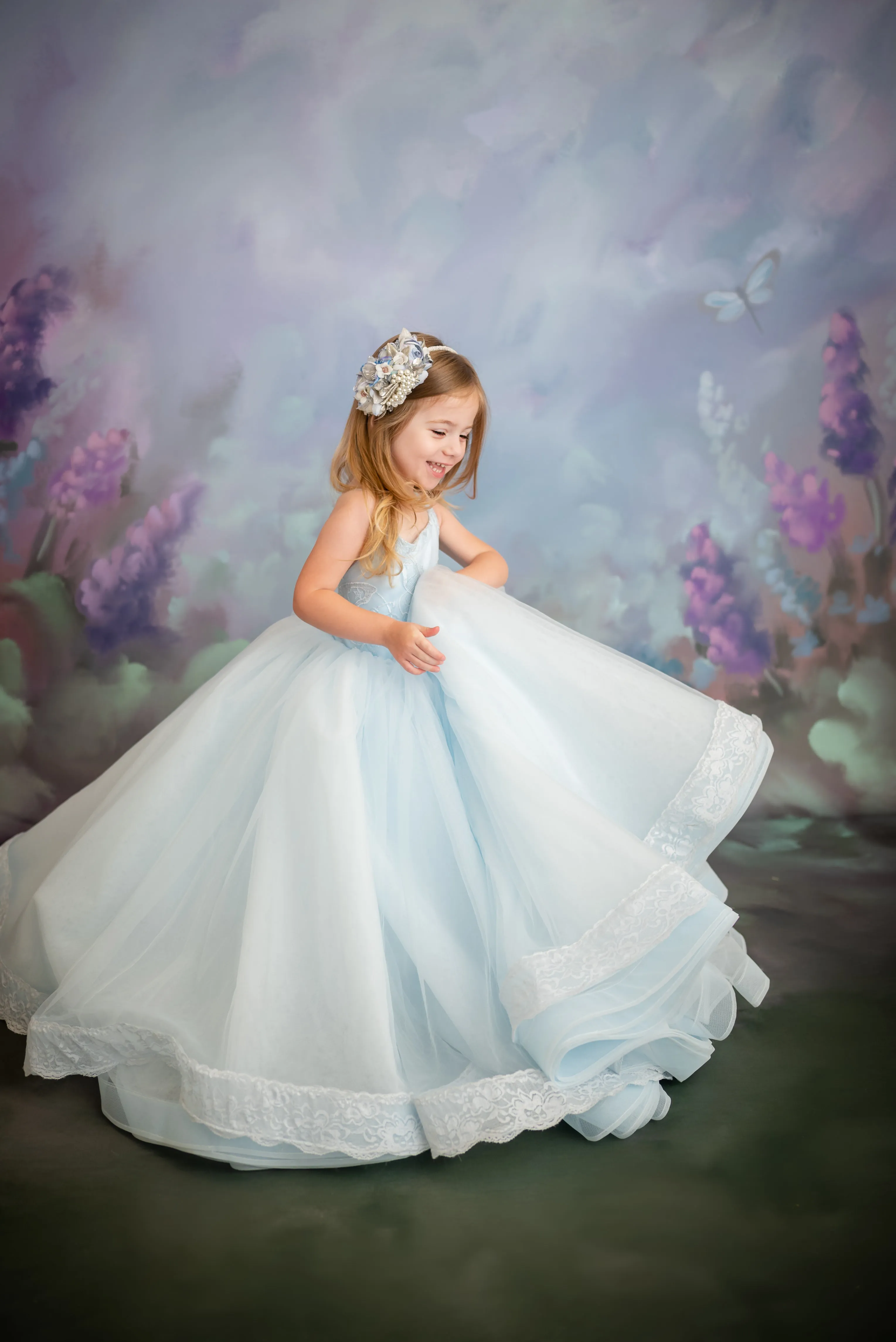 Euc retired rental "Wendy" in soft blue tulle Floor Length Dress ( 3 Year - Petite 4 Year)