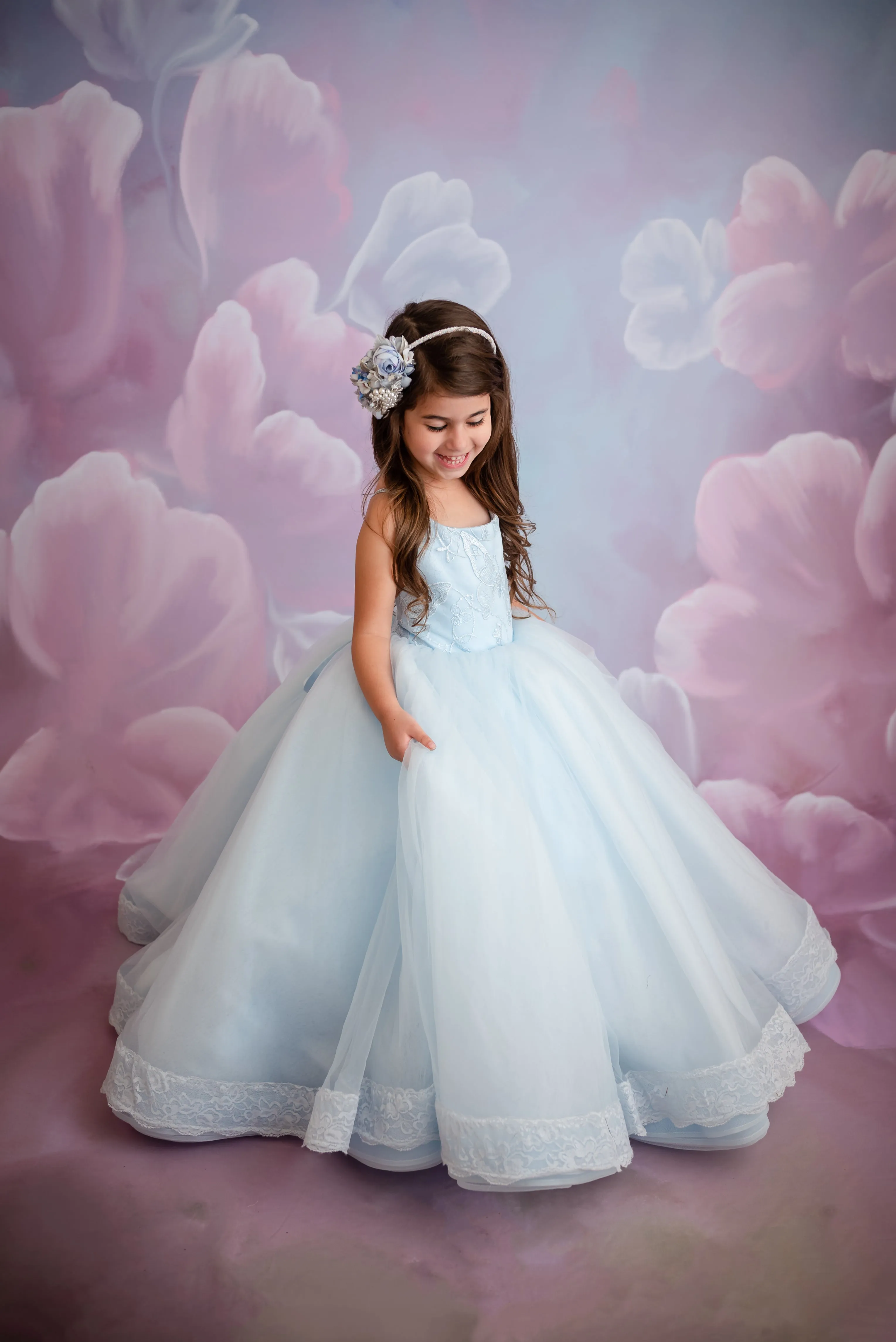 Euc retired rental "Wendy" in soft blue tulle Floor Length Dress ( 3 Year - Petite 4 Year)
