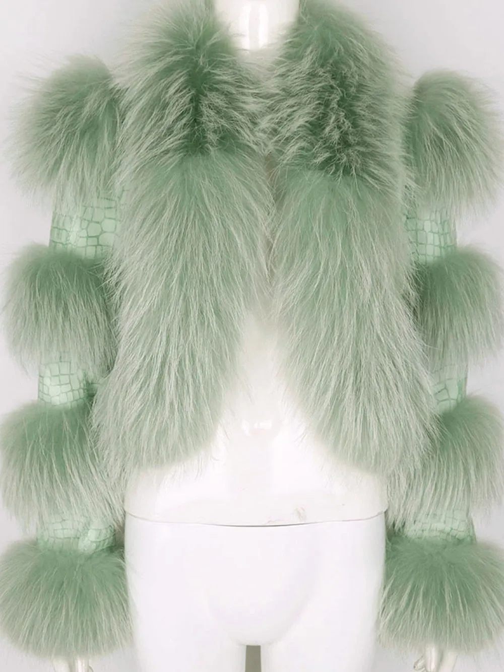 LITALY Fur Trim Leather Jacket in Light Green