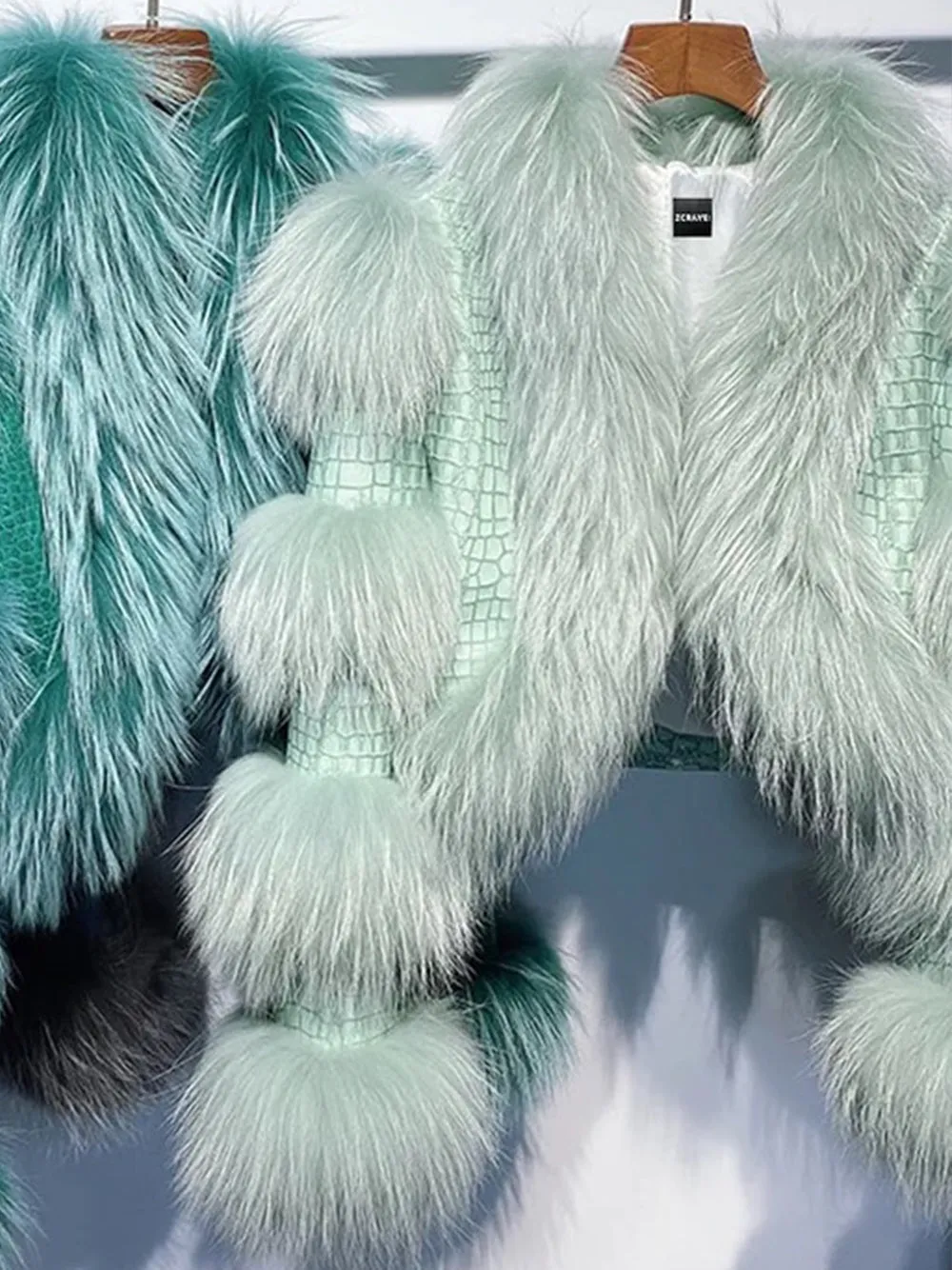 LITALY Fur Trim Leather Jacket in Light Green