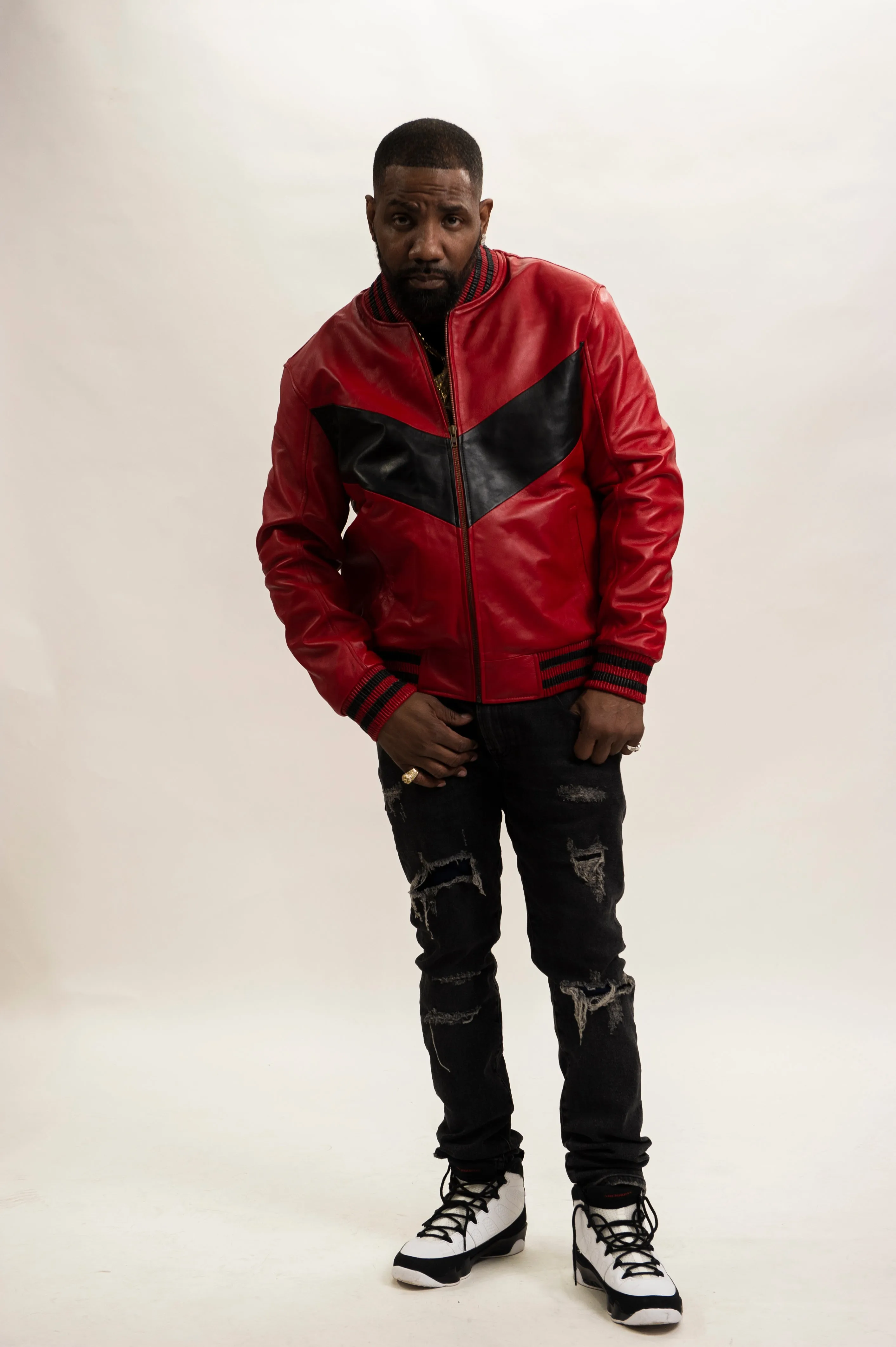 Men's V Baseball Jacket [Red/Black]
