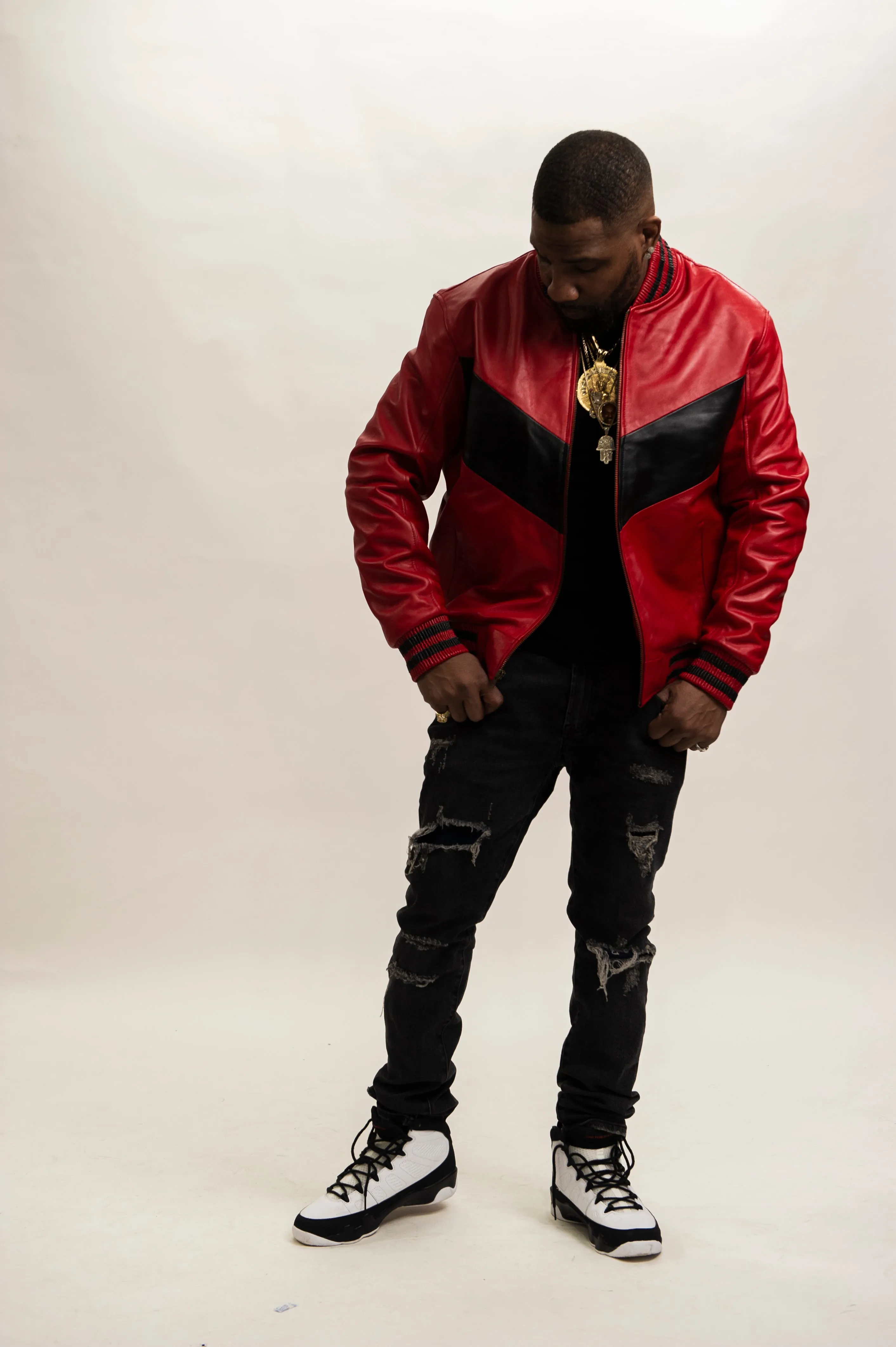 Men's V Baseball Jacket [Red/Black]