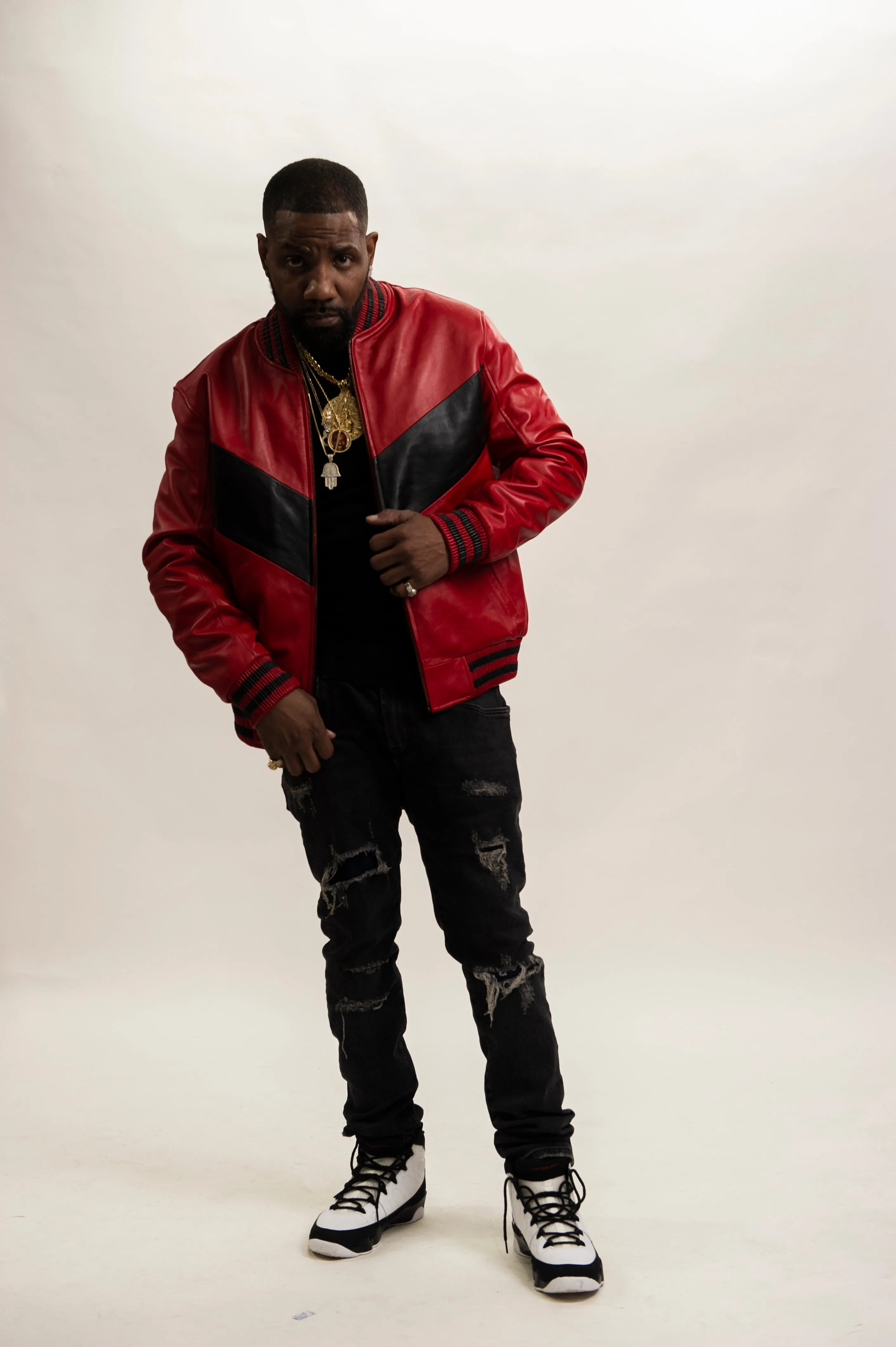 Men's V Baseball Jacket [Red/Black]