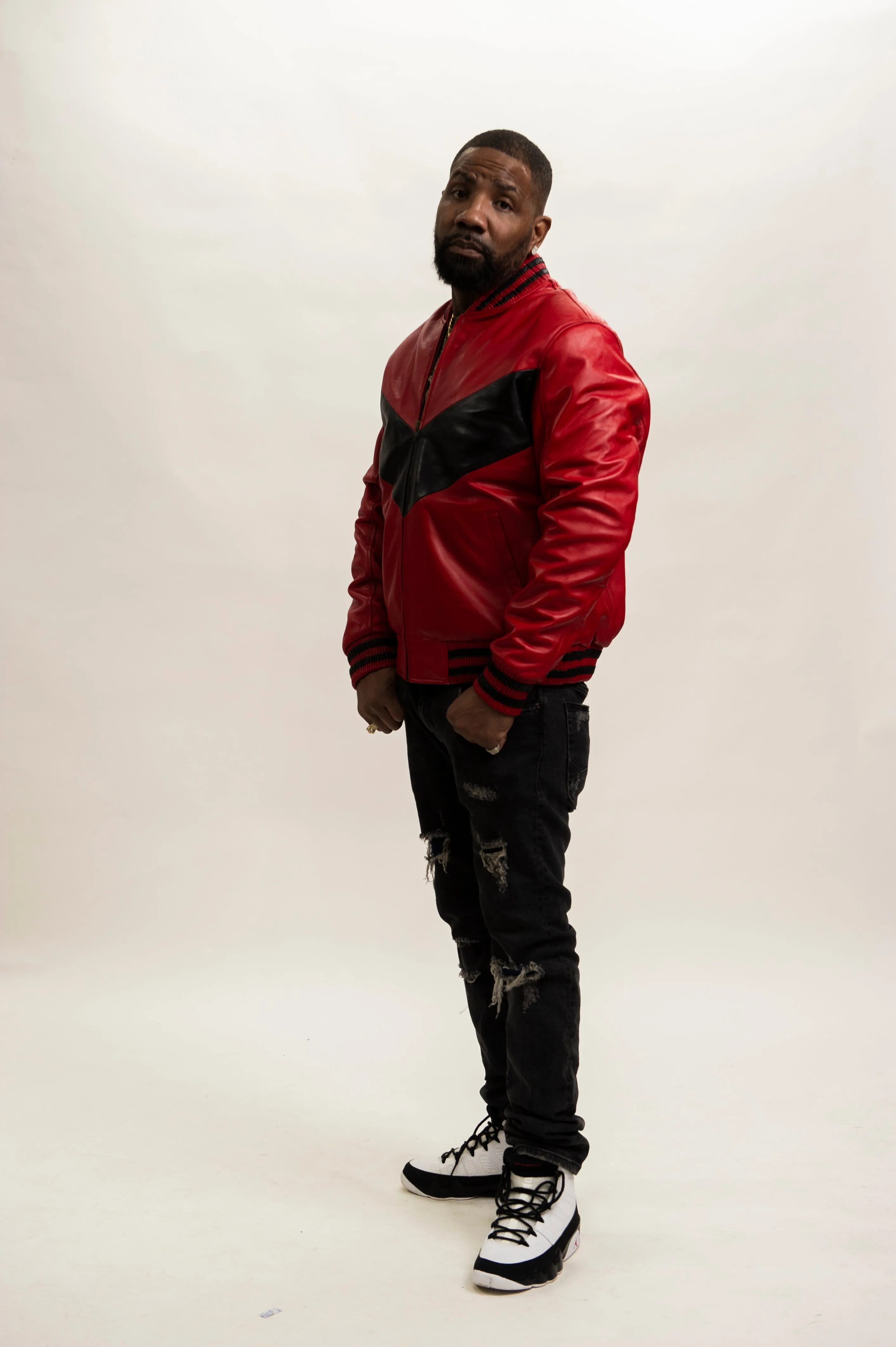 Men's V Baseball Jacket [Red/Black]