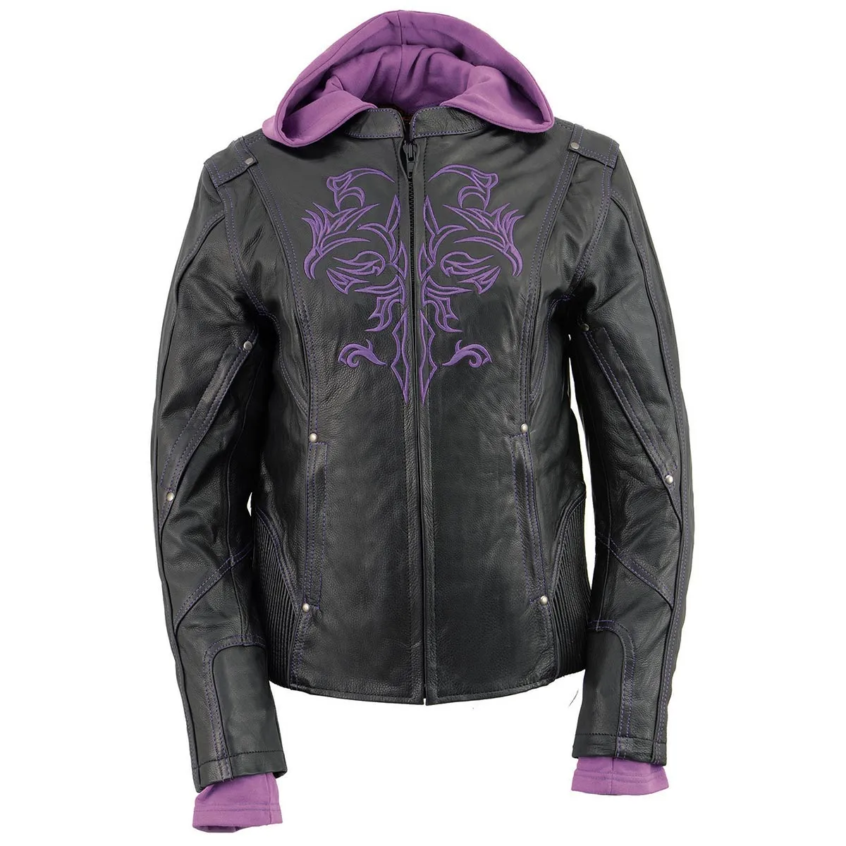 Milwaukee Leather ML2067 Women's 3/4 Black and Purple Leather Hoodie