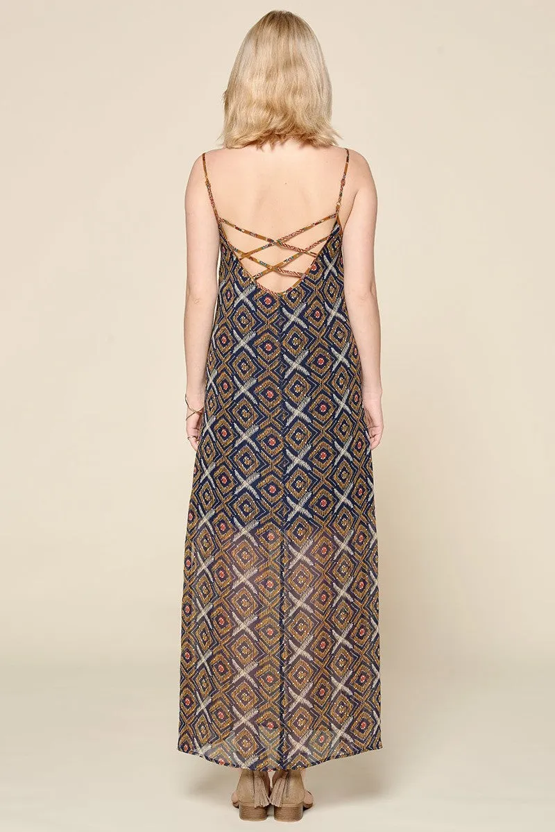 Mustard Mixed Printed Chiffon Maxi Slip Dress