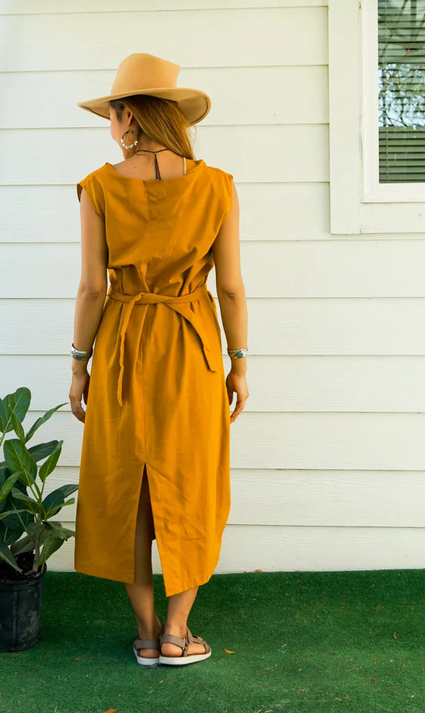 Mustard Yellow Organic Cotton Wrap Dress