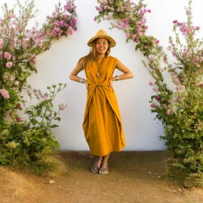 Mustard Yellow Organic Cotton Wrap Dress
